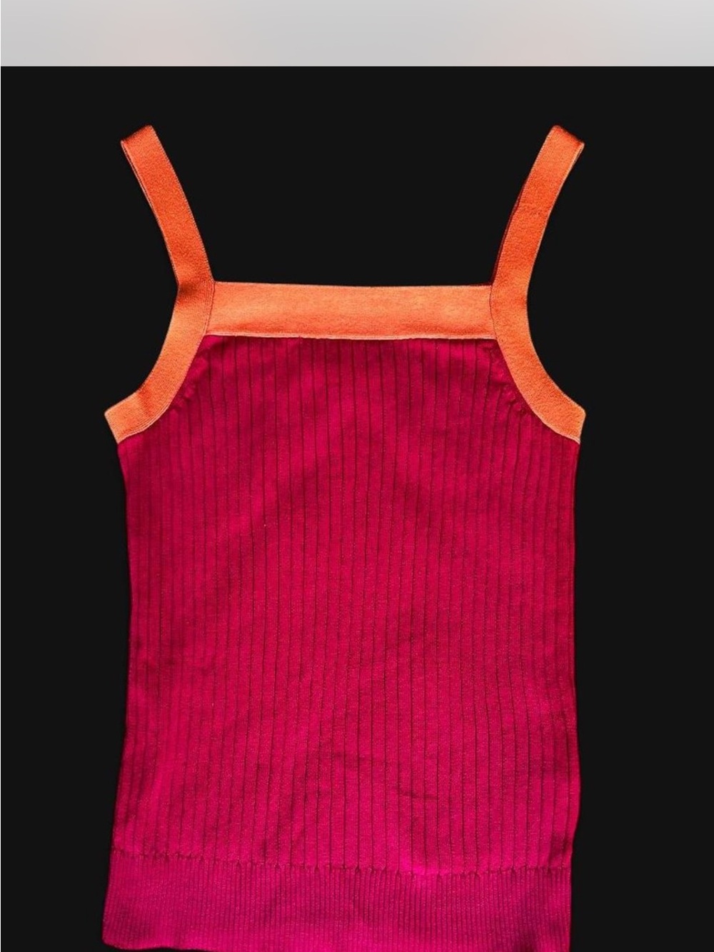 Pink Ribbed Tank Top with Orange Trim - Women